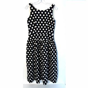 Vintage 80's LANZ Women's Black & White Polka Dot Dress Cotton Sleeveless sz 4